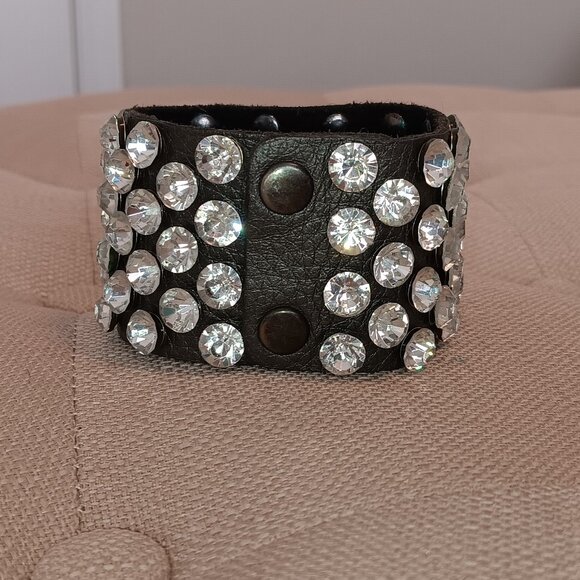 Traci Lynn Tank Watch with Leather Strap / Women's / cubic zirconia black watch - Picture 3 of 4